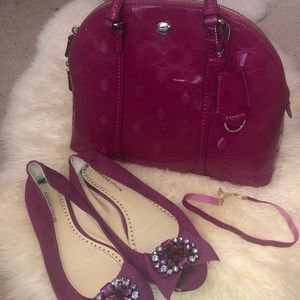 Coach cranberry dome bag, flats, and choker